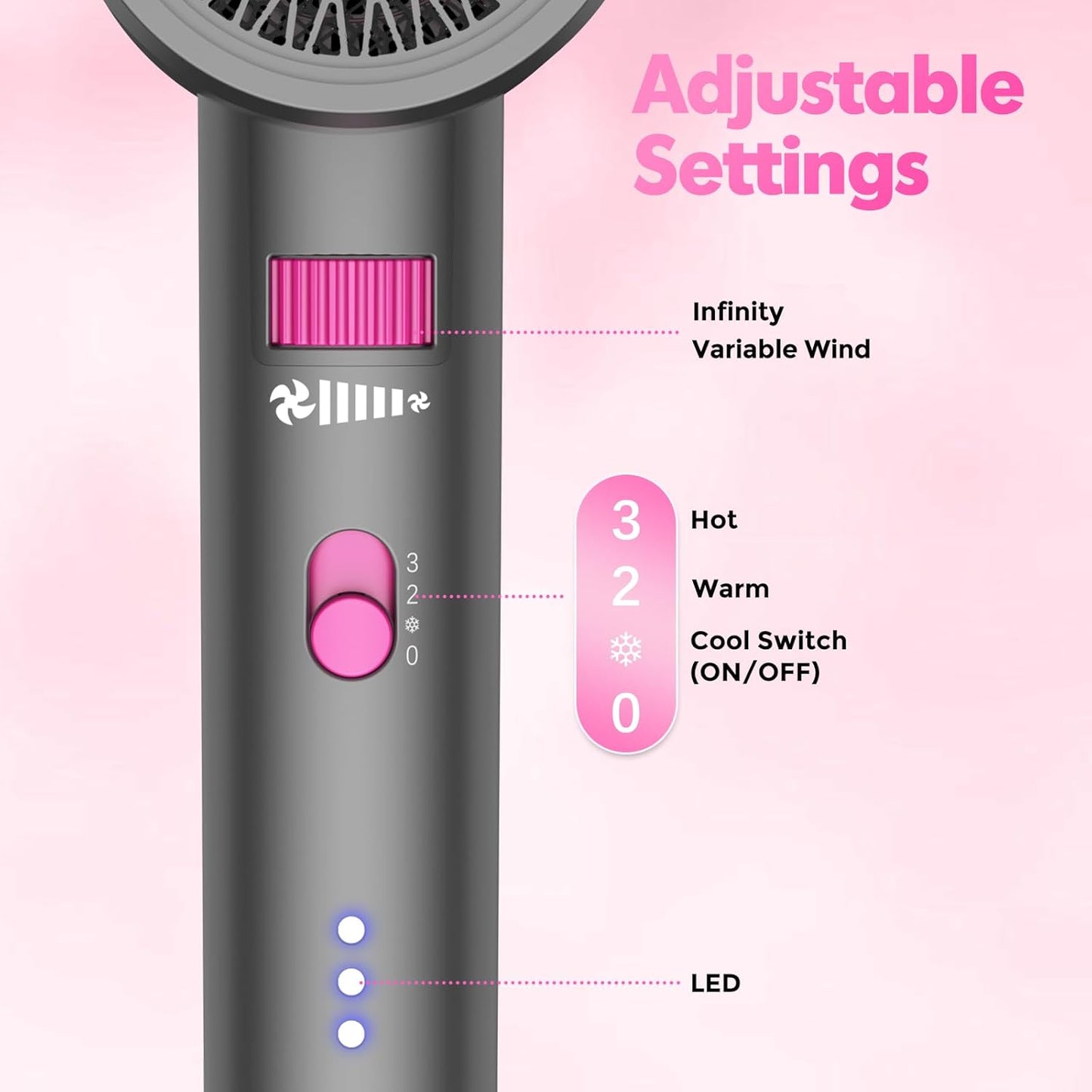 SIYOO Professional Hair Dryer, Ionic Blow Dryer with Diffuser and Nozzle, 1600 Watt Negative Ions Salon Lightweight Hairdryer Pink