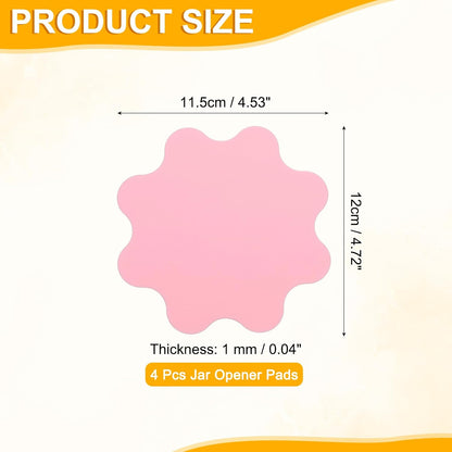 uxcell 4Pcs Silicone Jar Opener Pads, 4.53x4.72'' Texture Can Opener Flower Shape Thin Rubber Gripper Non-Slip for Weak Hands Senior Kitchen, Pink