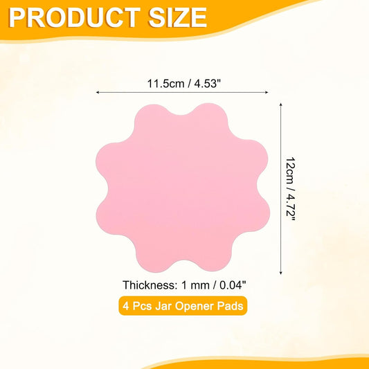 uxcell 4Pcs Silicone Jar Opener Pads, 4.53x4.72'' Texture Can Opener Flower Shape Thin Rubber Gripper Non-Slip for Weak Hands Senior Kitchen, Pink