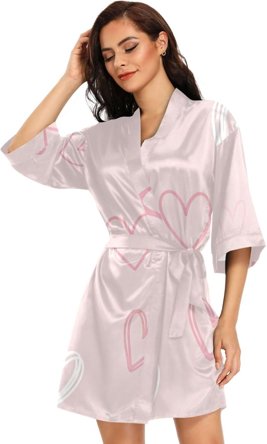 Valentine's Pink Heart Womans Bathrobes Classic Night Shirt Woman for Hospital