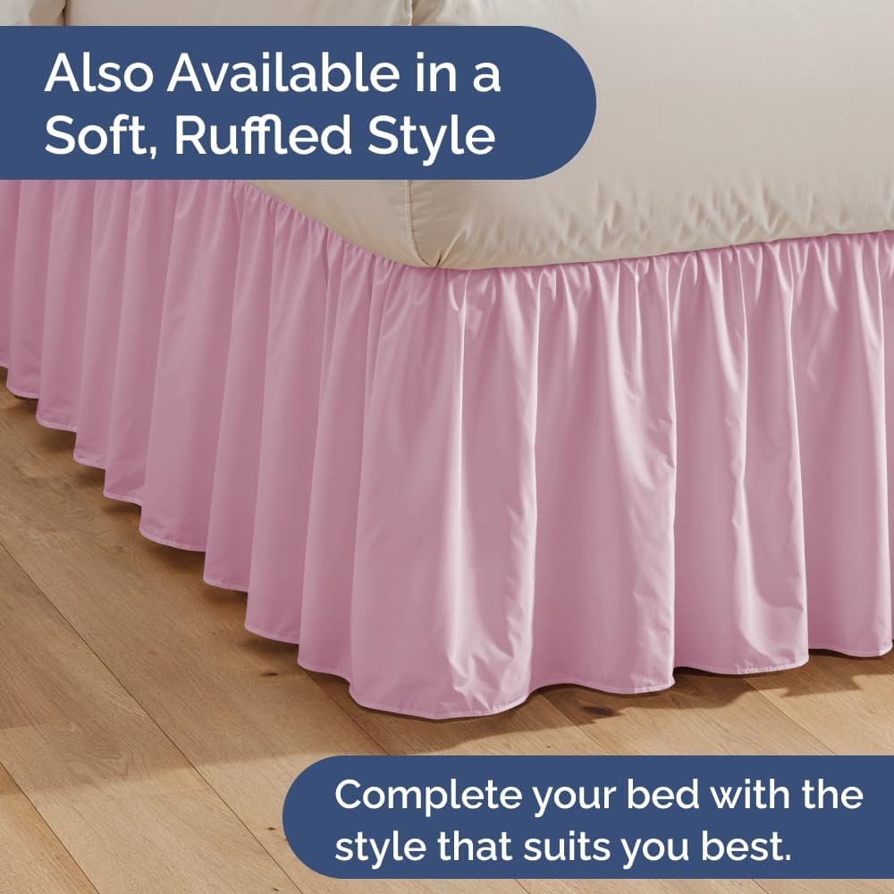 Pleated Bed Skirt Twin Size - 3 Sided Pleated Bed Skirt Twin - Soft, Easy Fit with 12 Inch Tailored Drop - Hotel Quality, Wrinkle Free & Fade Resistant - for Women, Men, Kids and Teens - Light Pink