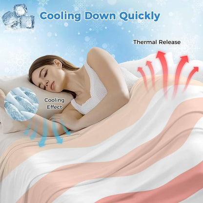Cooling Throw Blanket for Hot Sleepers, Peach Pink Green Ombre Lightweight Breathable Summer Blanket, Farmhouse Stripe Modern Double-Side Cool Throw Blankets for Sleeping Travel, 30"x40"