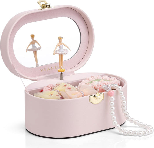 VLANDO Musical Jewelry Box for Girls - Kid Music Box with Ballerina for Birthday Bedroom Decor - Birthday Gift for Girls Ages 4 5 6 7 8-12 Year Old - Pink