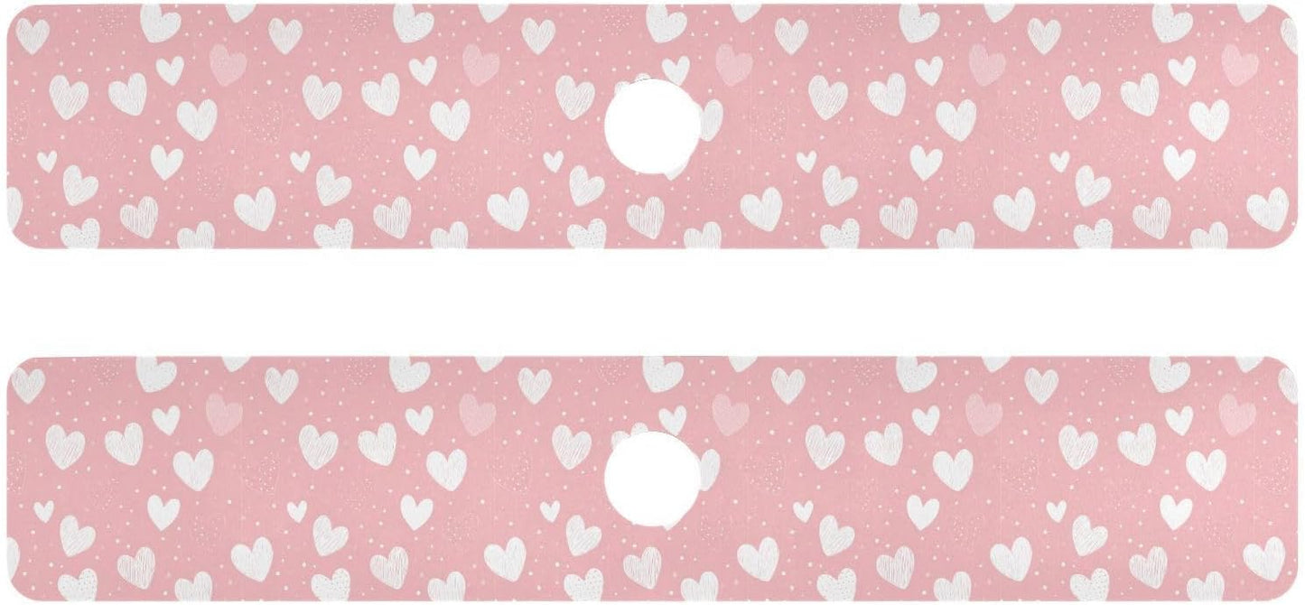 Light Pink Heart Valentines Day Faucet Drying mat Silicone Kitchen Faucet Mat Sink Splash Guard Drip Catcher Dish Soap Sponge Holder for Guard Bathroom Farmhouse M