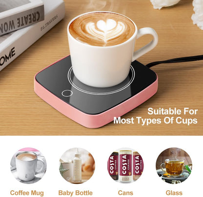 Coffee Mug Warmer Waterproof Smart Cup Warmer with 3 Temperature Setting for Warming & Heating Coffee, Beverage, Milk, Tea and Hot Chocolate (Pink)