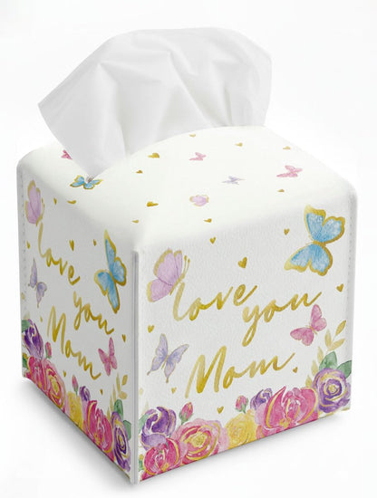 Pink Flowers Tissue Box Cover, Mother's Day Party Decorations, Waterproof Leather Paper Organizer Dispenser for Mother Days Party Supply, Gifts for Women, Mom, Grandma, Sister, Wife,K
