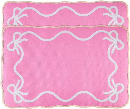 DICOSMETIC 2Pcs Pink Bow Bathmat Rug Cute Bow Bathroom Mat 23.03x14.96x0.16 Inch Polyester Non-Slip Bath Mat Soft Absorbent Bows Carpet for Floor Shower Apartment