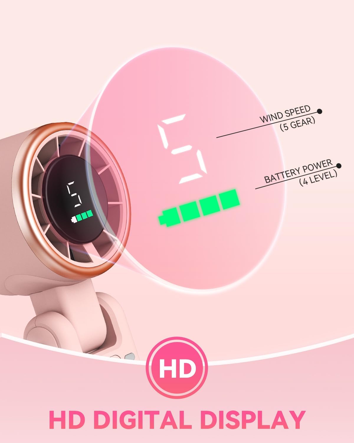PlayHot Portable Handheld Turbo Fan, 5-Speed Personal Fan, USB-C Rechargeable Fan Up to 12 Hours, 3 IN 1 Hand Fan with Air Turbo Tech Cooling, Travel Fan for Cruise, Beach, Gifts for Women (Pink)