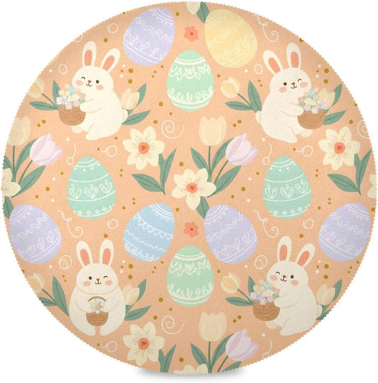 Easter Eggs Pattern Peach Place Mats Set of 4, 15 Inch Round Placemats Washable Non-Slip Table Mats for Kitchen Dining