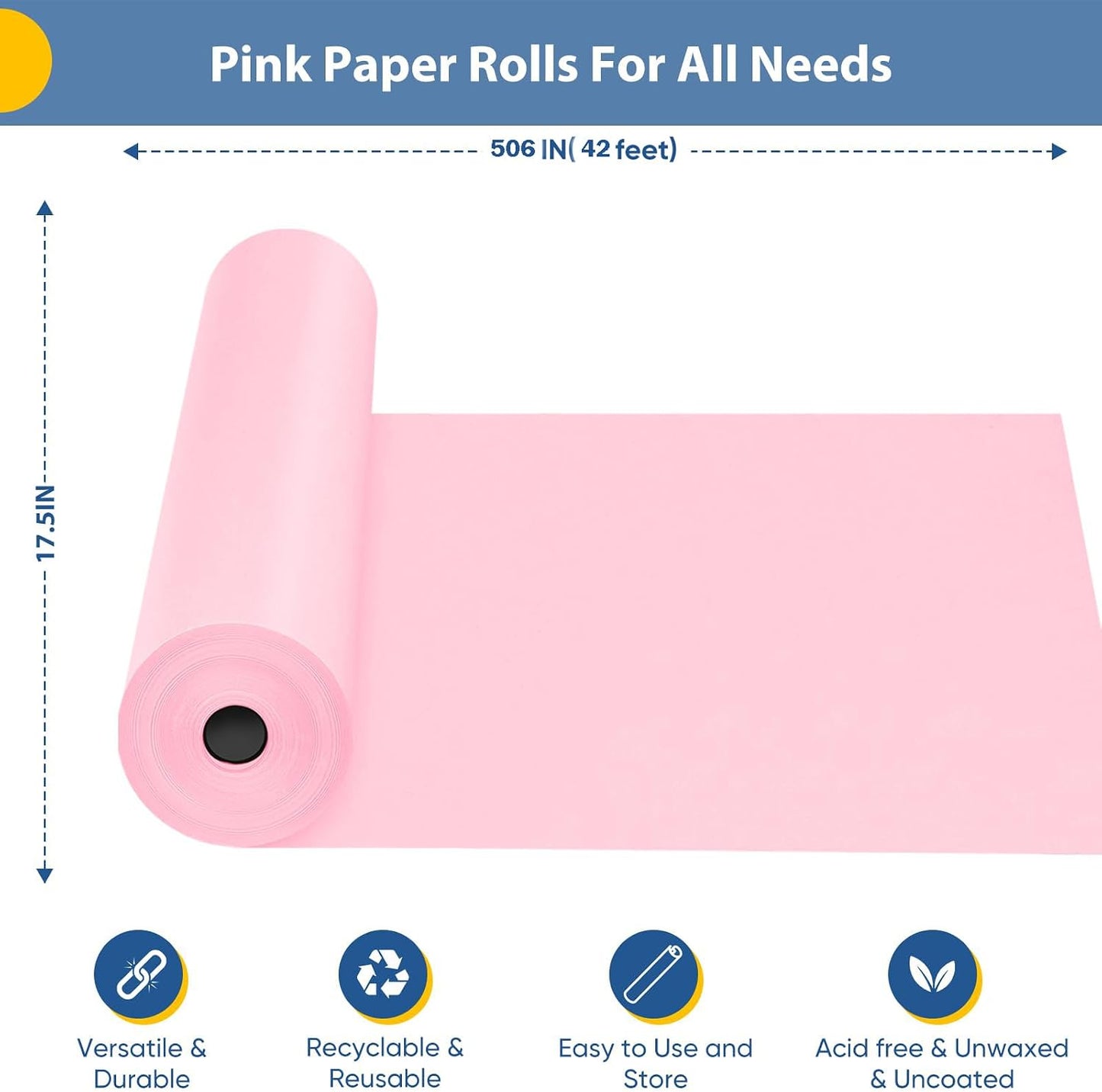 Donyang Pink Wrapping Paper, Construction Bulletin Board Paper 17.5"x506", Solid Color Art Craft Kraft Paper Roll, Mother's Day Valentine's Day Birthday Bouquet Flower Gift Wrap for Women 110GSM 75LB
