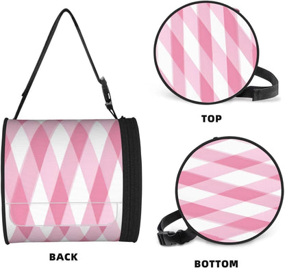 Oxford Cylinder Tissue Holder, Round Tissue Container Pink Plaid Pattern - 6.3''X6.3'' Portable Toilet Paper Roll Cover Tissue Box for Home Car Camping Office Travel