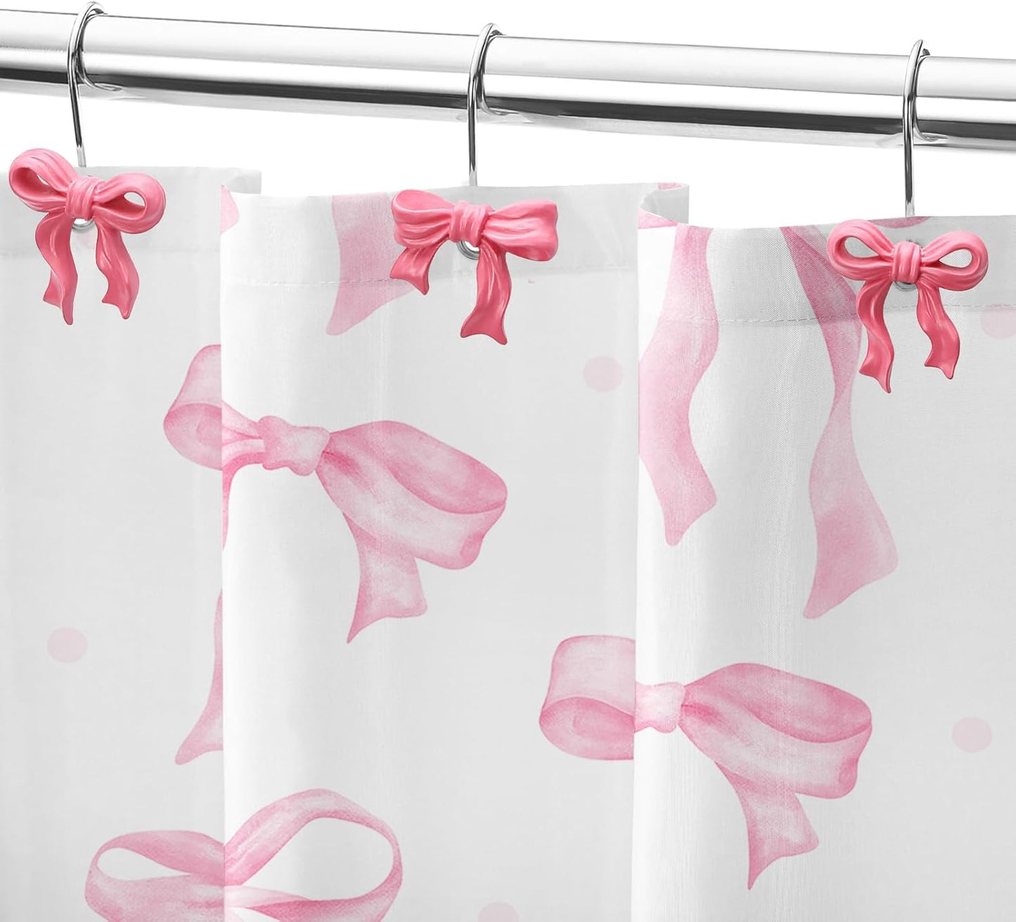 Litabel 12PCS Cute Bow Shower Curtain Hooks, Pink Bowknot Decorative Shower Curtain Rings, Metal Rustproof Resin Curtain Hooks Shower Rings for Girls Baby Bathroom Art Decoration Accessories