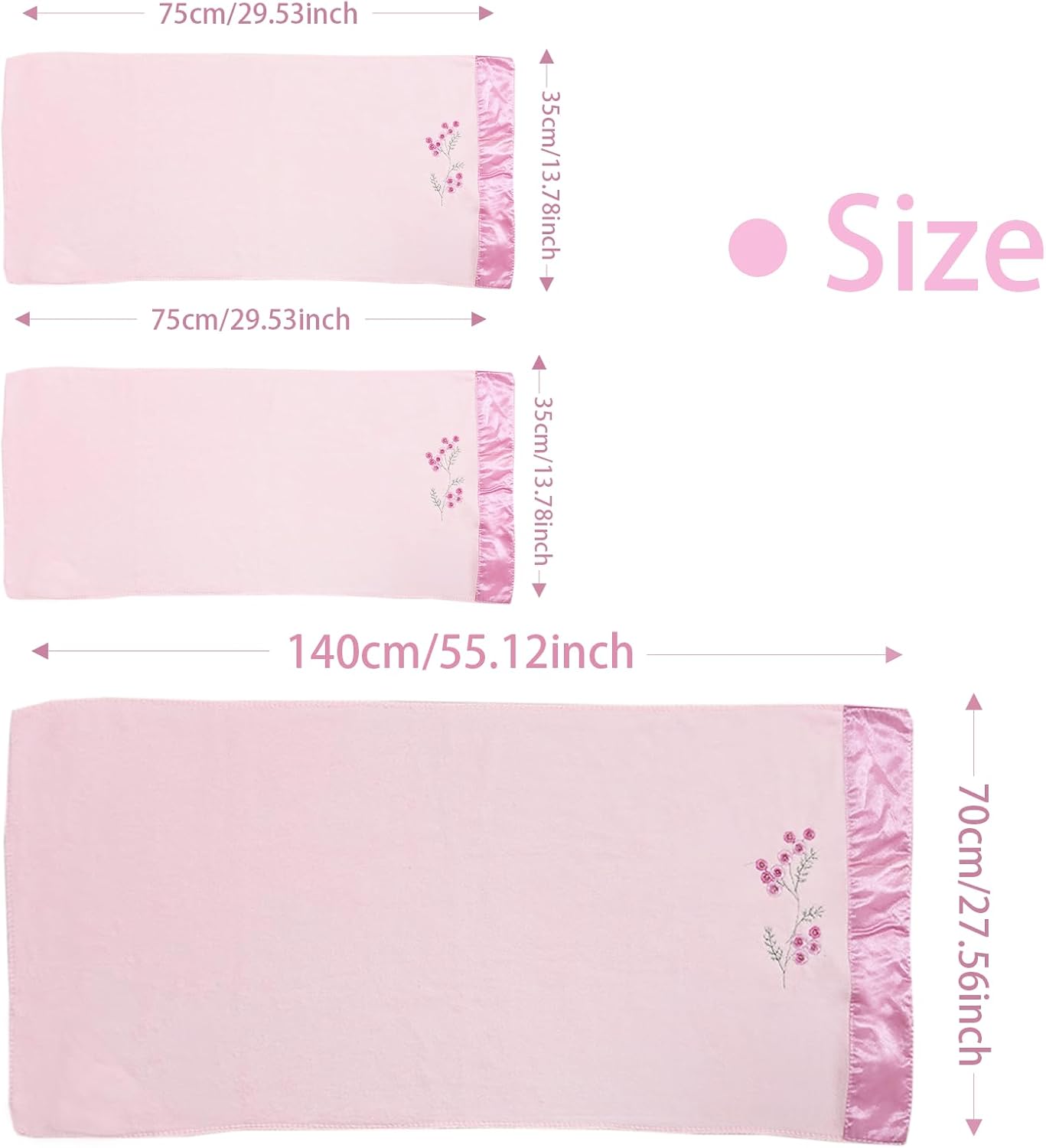 ABREEZE Pink Plum Blossom-Embroidered Bath Towel Set, 3 Pieces，Soft, Skin-Friendly and Water-Absorbent, Mother's Day and Valentine's Day Gift(1 Bath Towel,2 Hand Towels)