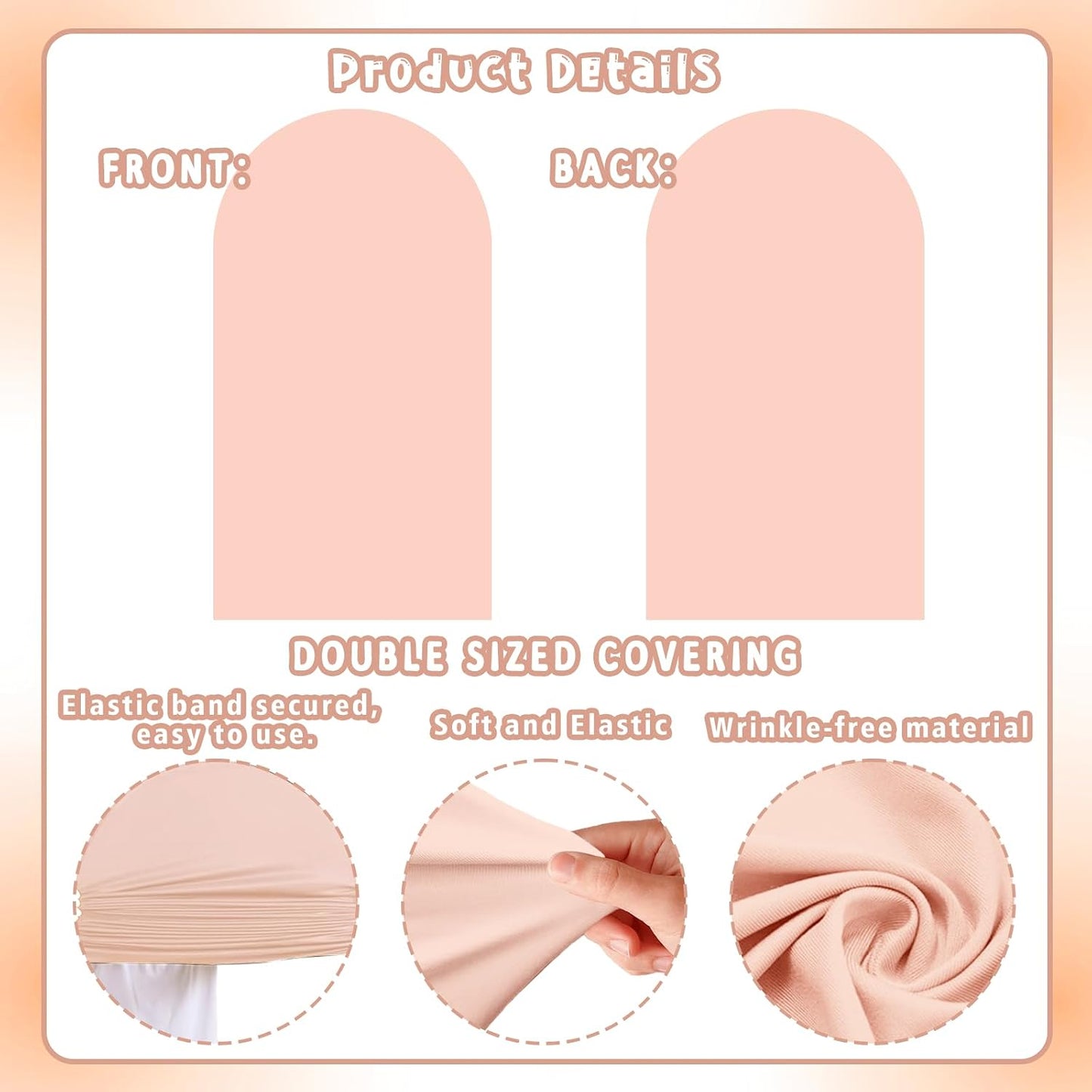Peach Pink Arch Backdrop Covers Set of 2(7.2Ft, 6Ft), Spandex Fitted Chiara Arch Stand Covers Backdrops for Wedding Baby Shower Birthday Graduation Photo Booth Props(Only Cover)
