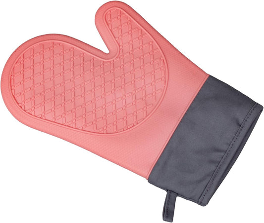 Heat Resistant Silicone Oven Mitts, 500°F Non-Slip Mitts for Cooking, Baking and Grilling, Extra Thick Kitchen Mitts with Grippy Texture (One) (Pink)