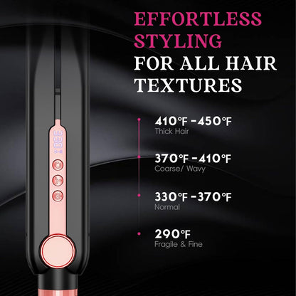 SKIMI Airflow Styler 2.0 Titanium Flat Iron Hair Straightener & Curling Wand, 96 Cool Air Vents for 48H Lasting Style, Dual Voltage for Travel & Home, Anti-Tangle, 5 Temps (Black & Gold Pink).