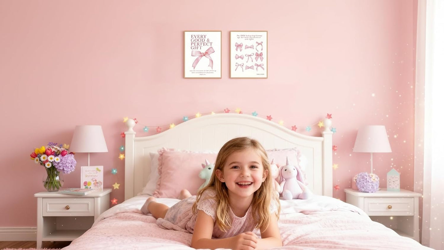 Coquette Pink Bow Wall Art Decor Posters Set of 4, Wrinkle-Resistant Canvas Prints with Inspirational Bible Verses, 10x8 Inch UNFRAMED Christian Room Bedroom Dorm Bathroom Decor, Perfect Aesthetic Gift for College Teen Girls