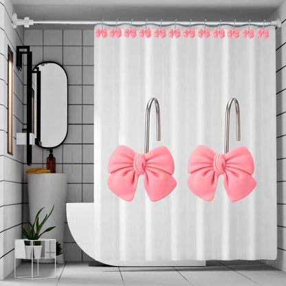 SUQ I OME 12PCS Decorative Shower Curtain Hooks, Bow Knot Resin Curtain Hooks Shower Rings for Bathroom
