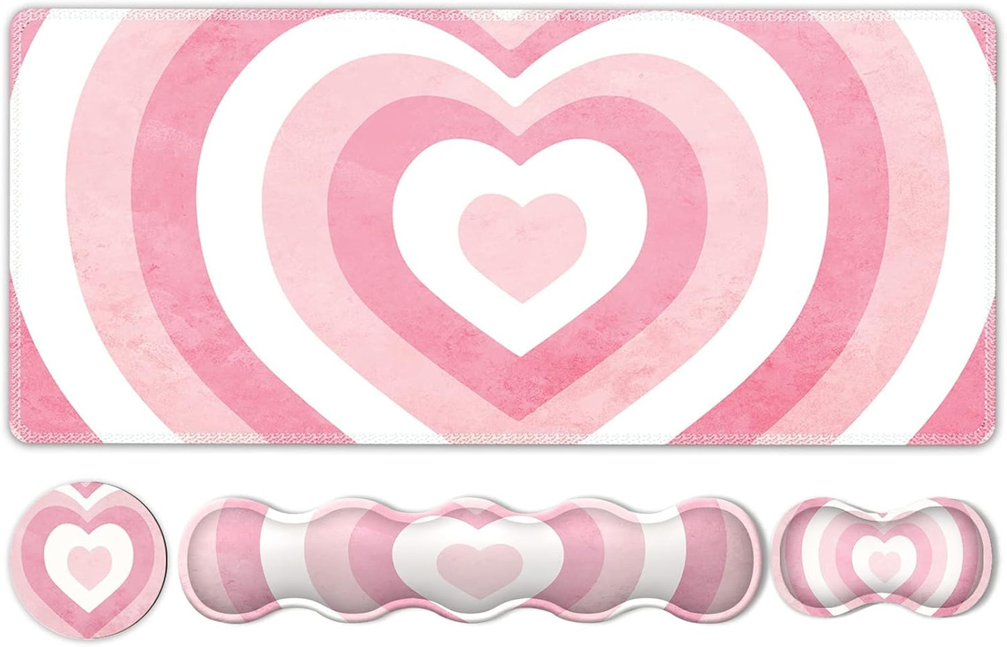 iLeadon Keyboard Mouse Pad Set, Large Gaming Mouse Pad + Keyboard Wrist Rest + Mouse Pad with Wrist Support + Coaster, Easy Typing Pain Relief, Desk Mat Set, Valentines Day present for Her, Pink Heart