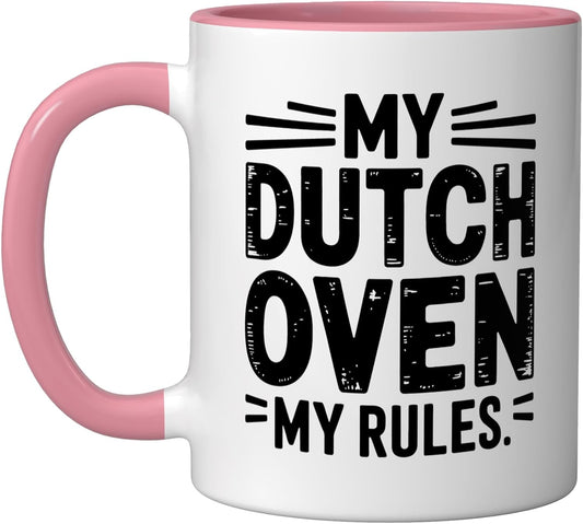 Dutch Oven Rules Bread Baker Ceramic Mug, Pink/White