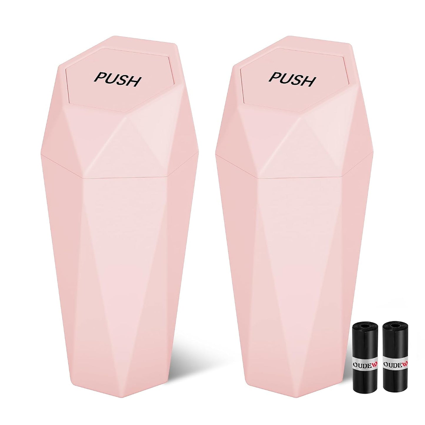 Car Trash Can with Lid - 2-Pack, Interior Accessories for Vehicles, Leakproof Garbage Can with 30 Detachable Trash Bags, Multipurpose Organizers and Storage Solutions for Home and Office (Pink)