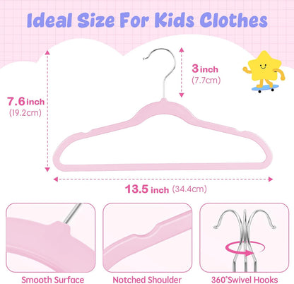 HOUSE DAY 13.5 Inch Kids Hangers 50 Pack - Premium ABS Plastic Clothes Hangers for Kids, Children, Preteens - Space Saving Thin Profile, Strong & Durable Hangers with 360° Swivel Hook - Pink