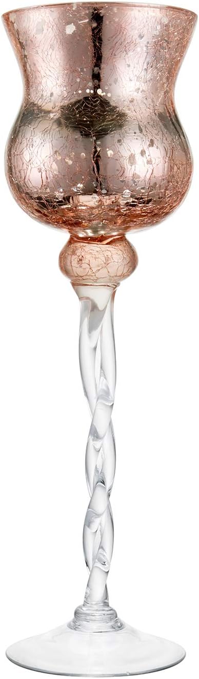 Diamond Star Pink Mercury Crackle Glass Long Stem Tealight Candle Holders Centerpieces for Wedding Table, Set of 3 (12",14",15.5" Tall)