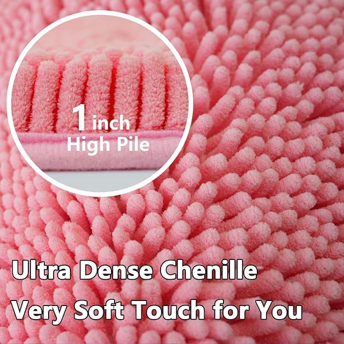 U-Shaped Toilet Rug, Chenille Contour Bathroom Mat, Non-Slip PVC Backing, Machine Washable, 20x20, Pink