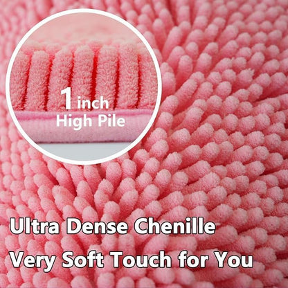 U-Shaped Toilet Rug, Chenille Contour Bathroom Mat, Non-Slip PVC Backing, Machine Washable, 20x20, Pink