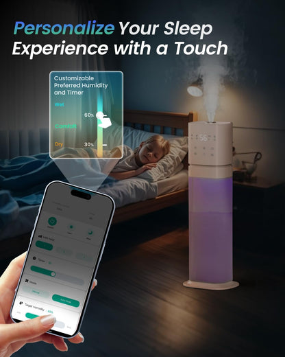 Humidifiers for Bedroom 2.1Gal/8L, Smart Humidifier for Large Room, Cool Mist Humidifiers for Home Kids Baby Plants, Top Fill Humidifier with Extension Tube, WIFI APP & Voice Control, Pink