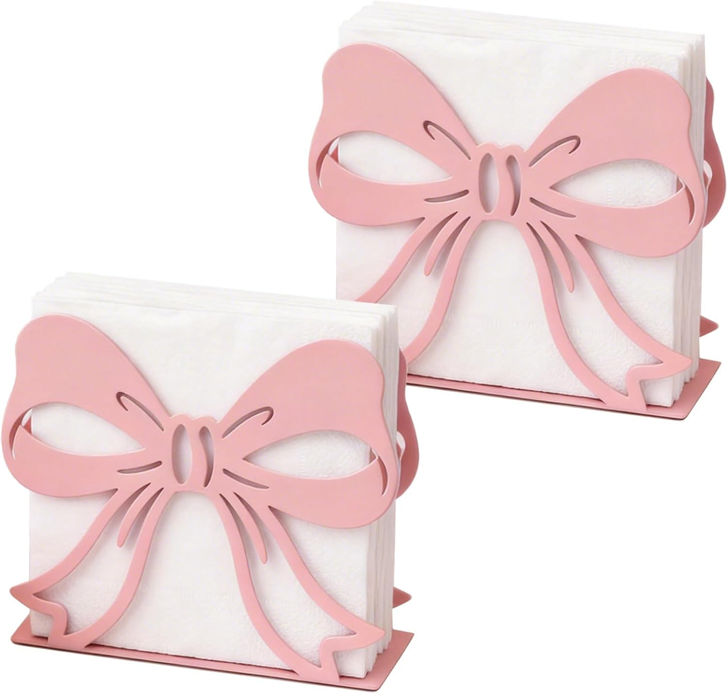 2Pack Pink Bow Napkin Holder for Table, Modern Metal Napkin Holders for Kitchen Dining Tables & Countertops, Paper Cocktail Napkins Holder Dispenser for Indoor & Outdoor Party