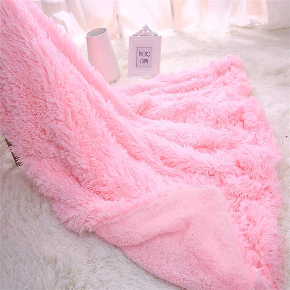 LOCHAS Super Soft Shaggy Faux Fur Blanket, Plush Fuzzy Bed Throw Decorative Washable Cozy Sherpa Fluffy Blankets for Couch Chair Sofa (Baby Pink 50" x 60")