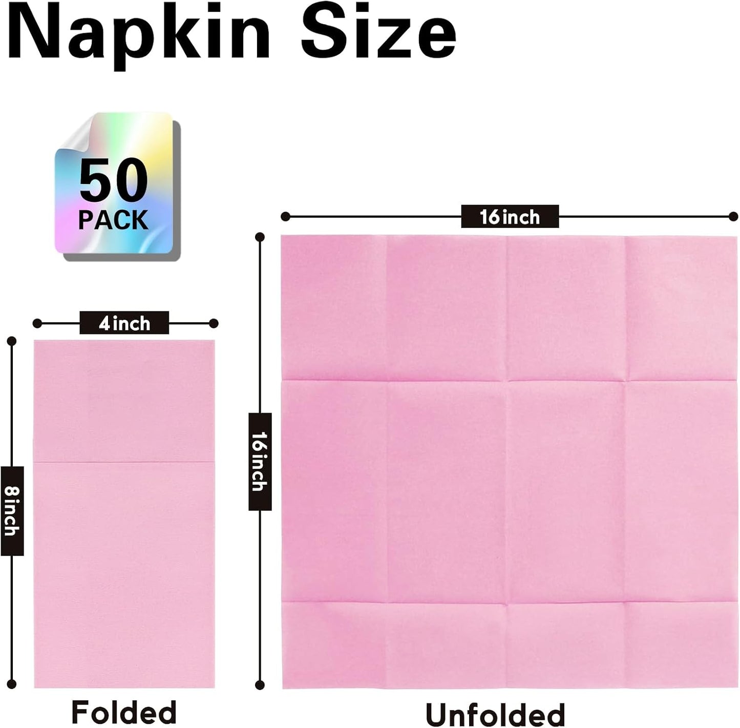Pink Napkins Hand Towels Disposable, Linen Feel Dinner Napkins with Prefolded Built-in Flatware Pocket, Guest Paper Hand Towels For Wedding, Dinner Or Party (16x16in, 50Pack）