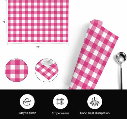 Peach Pink Checked Placemats Set of 4, Washable PVC Kitchen Table Mats Place Mats, Farmhouse Buffalo Plaid Country Grid Woven Vinyl Placemat for Dining Table, 13" x 19"