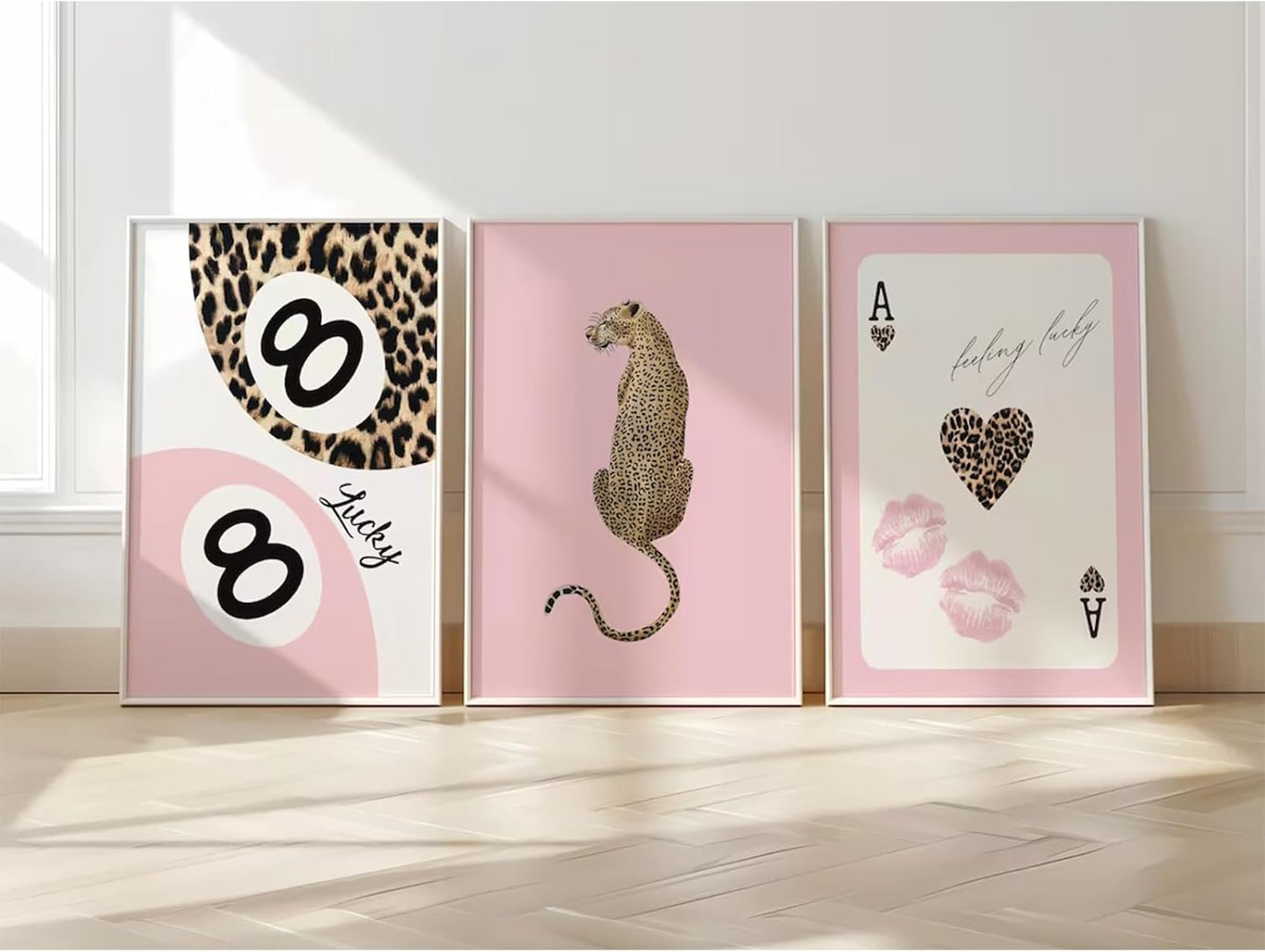 Cheetah Trendy Wall Art Preppy Leopard Canvas Print Cheetah Room Wall Decor 8 Ball Poster Y2k Pink Coquette Luxury Print Lucky Aesthetic Fashion Pictures for Bedroom 12x16x3 Inch Unframed
