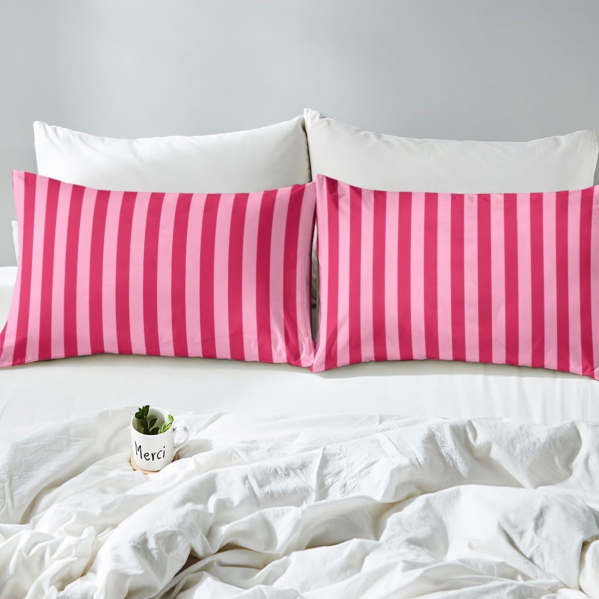 Rose Pink Red Bedding for Kids Boys Girls Abstract Stripes Bed Sheets Set King Size Geometric 4 Pieces Sheet with 16 Inch Deep Pockets Bedroom Decor Breathable Soft Lightweight Microfiber Modern 4Pcs