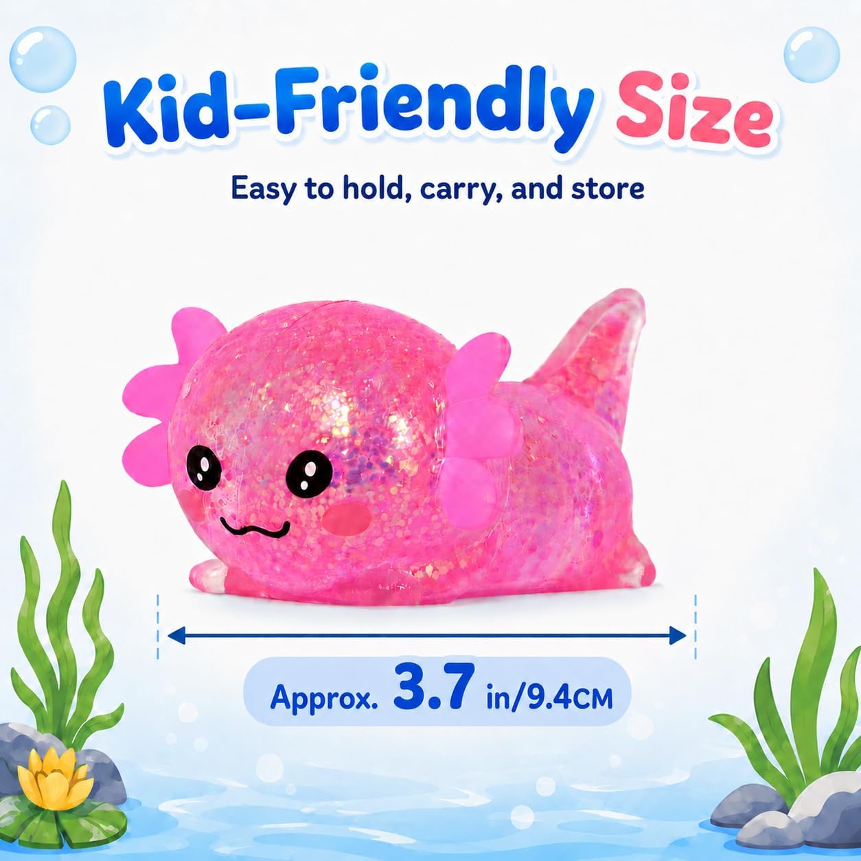 Axolotl Squishy Stress Ball, Soft TPR Slow Rising Squeeze Toy, Cute Axolotl Fidget Toy for Stress Relief, Anxiety Calming Sensory Toy for Kids Adults(Pink Lie Axolotl)