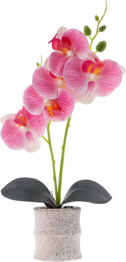 16.5 Inch Pink Fake Orchids Flowers in Pot Artificial Orchid Flowers Potted Plant Phaleanopsis Bonsia Faux Flower Decoration for Home Table Office Arrangement Centerpiece Living Room Decor