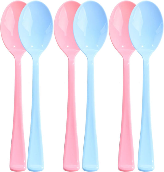50 Pcs Pink and Blue Plastic Spoons Heavy Duty Plastic Cutlery Sets 25 Pink and 25 Blue Spoons for Birthday Baby Shower Gender Reveal