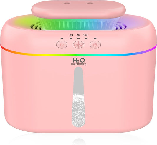 2L humidifiers for bedroom Room Home Ultra-Quiet 28 dB Quiet Supersized Cool Mist Air Humidifier for Baby Nursery，Dual Nozzie，Easy to Clean & Fill, 7 Color NightLight (Light Pink)