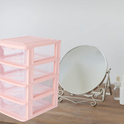 STOBOK Storage Drawer, 4 Layers Plastic Drawers Multifunctional Desktop Storage Box Storage Containers Small Drawers Organizer for Home, Office, Sundries Holder,Pink 30.5X17.5CM