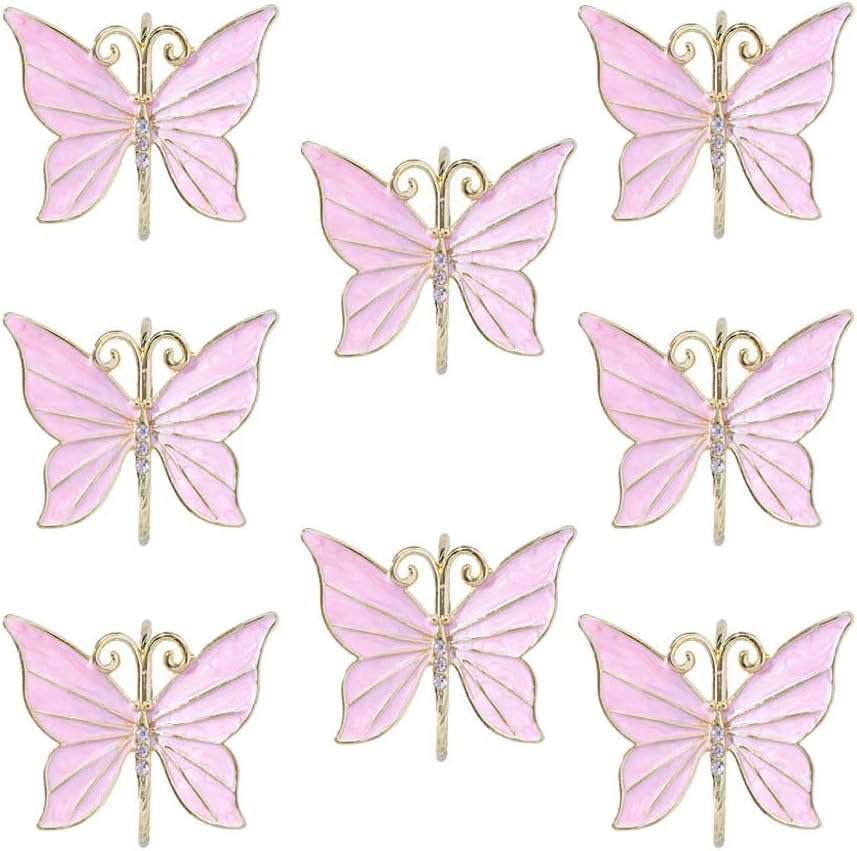 Butterfly Napkin Rings Set of 8, Flower Butterfly Napkin Ring Holder for Easter, Wedding, Christmas, Dinner Party, Family Gathering Napkin Cloth Ornament Decoration Table Accessories (Pink)