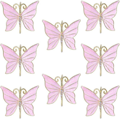 Butterfly Napkin Rings Set of 8, Flower Butterfly Napkin Ring Holder for Easter, Wedding, Christmas, Dinner Party, Family Gathering Napkin Cloth Ornament Decoration Table Accessories (Pink)