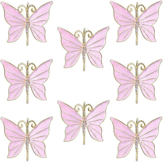 Butterfly Napkin Rings Set of 8, Flower Butterfly Napkin Ring Holder for Easter, Wedding, Christmas, Dinner Party, Family Gathering Napkin Cloth Ornament Decoration Table Accessories (Pink)