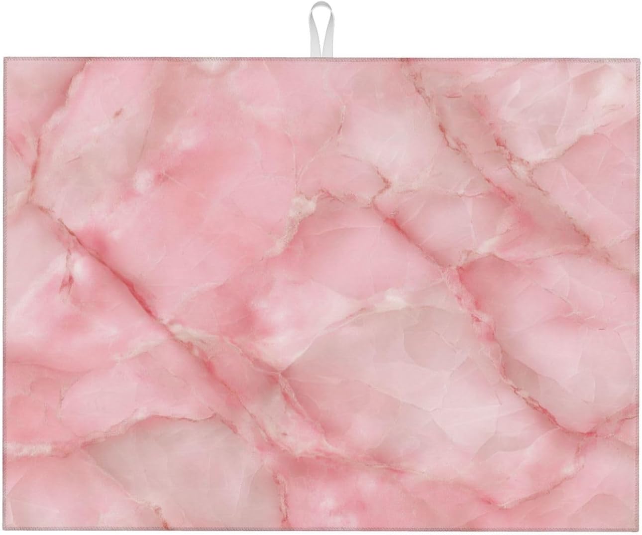 Light Pink Marble Tile Dish Drying Mat For Kitchen Counter, Drain Rack Mat Microfiber Quick Dry Dish Pad