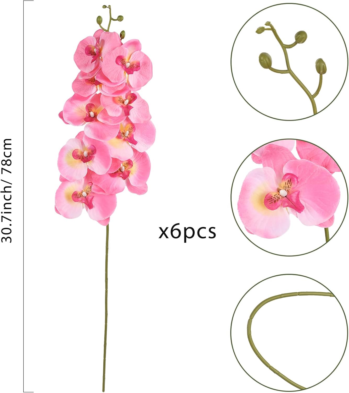 6pcs Orchid Artificial Flowers 29 in Fake Peach Orchid with Long Stem Faux Phalaenopsis Branches Silk Orchid Flowers for Wdding Party Home Decoration (Peach)