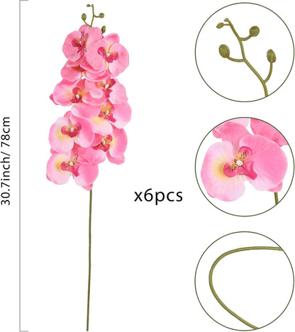 6pcs Orchid Artificial Flowers 29 in Fake Peach Orchid with Long Stem Faux Phalaenopsis Branches Silk Orchid Flowers for Wdding Party Home Decoration (Peach)