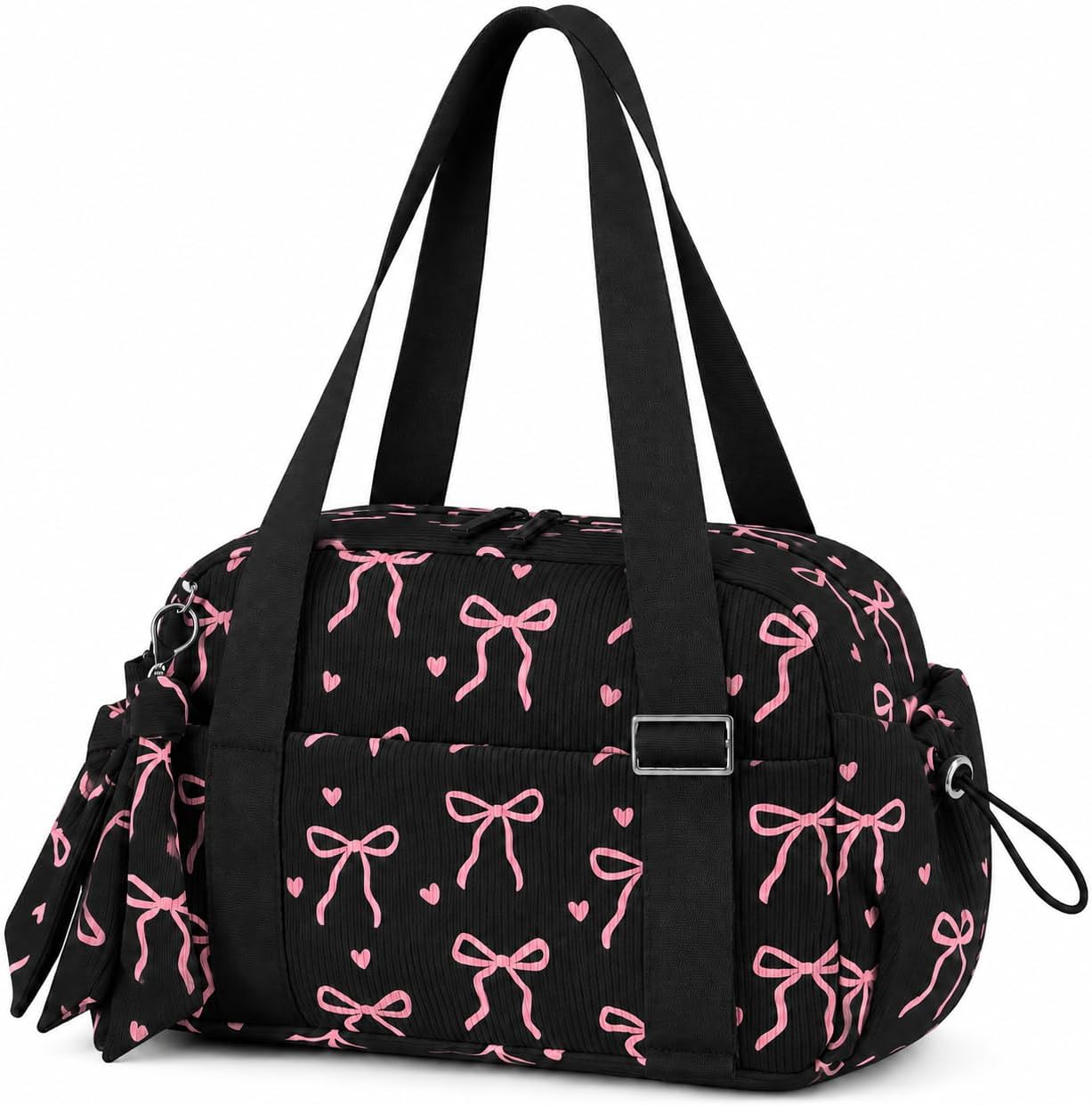 LOIDOU Aesthetic Dance Bag for Girls Corduroy Lightweight Bow Ballet Gymnastic Bag, Small Gym Bag for Women with Wet Dry Pocket, Cute Tote Bag Gifts for Birthday Christmas