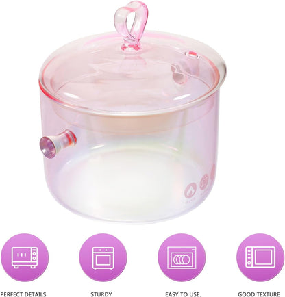 Glass Saucepan Ramen Pot Cooking Utensils Food Clear Simmering Pots for Stove Top Pink