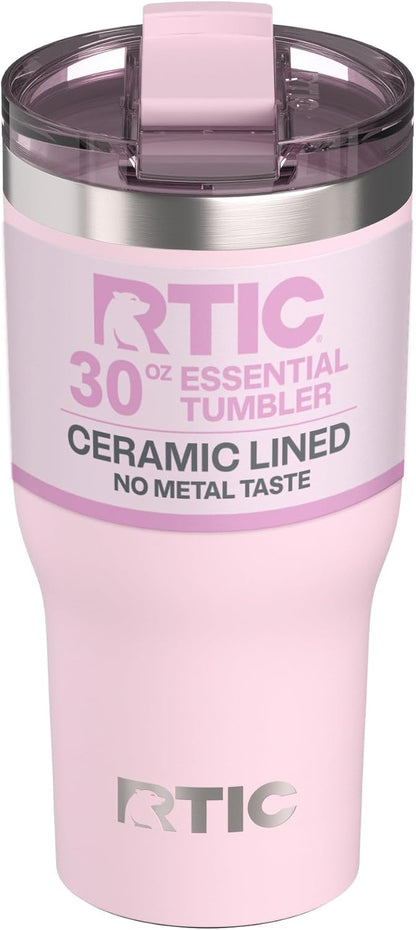 RTIC 30oz Essential Tumbler with Lid, Ceramic Lined, Insulated, Stainless Steel, Metal, Double Wall Vacuum-Insulation, Travel Cup for Iced Coffee, Tea, Hot and Cold Drink, Pale Pink